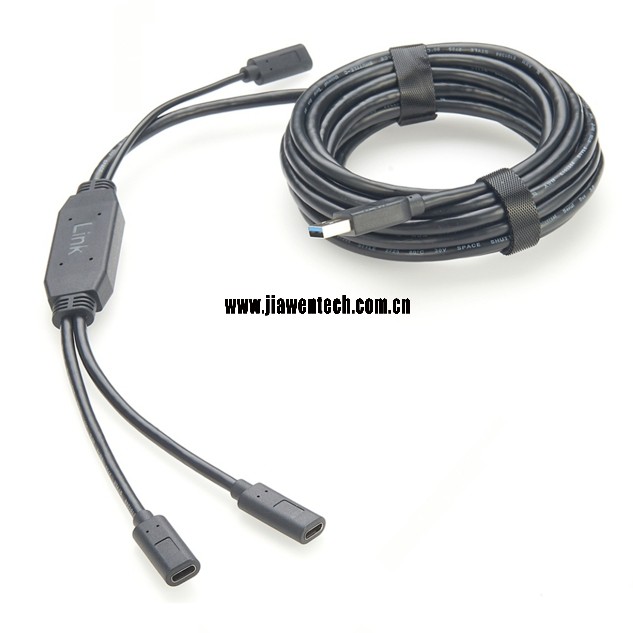 Dual Port USB Type-C Active Extension Cable With Power