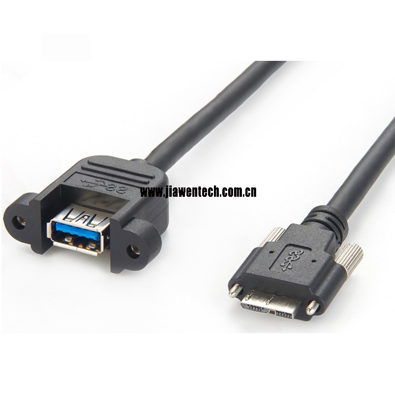 USB 3.0 Panel Mount Micro B Screw Lock Cable