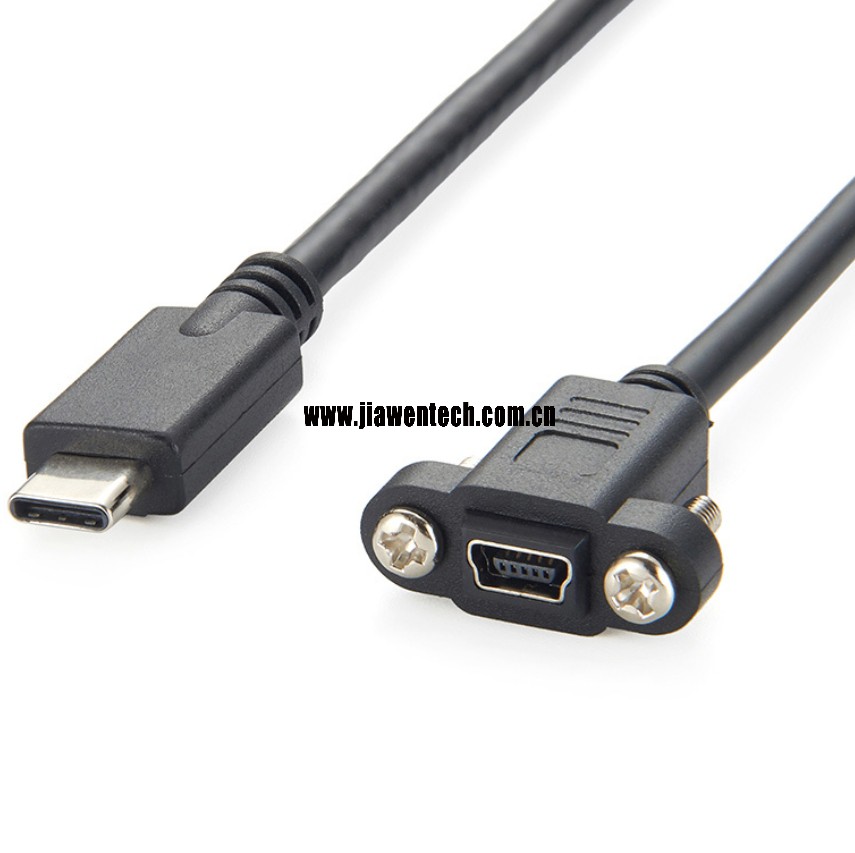 Mini USB Female Panel Mount to USB 3.1 C Cable