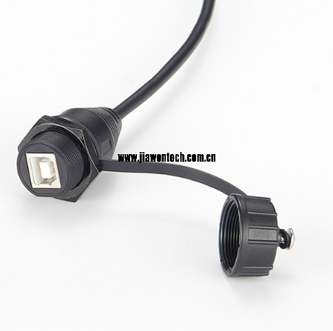 Waterproof USB Type B Female Cable with Screw Mating
