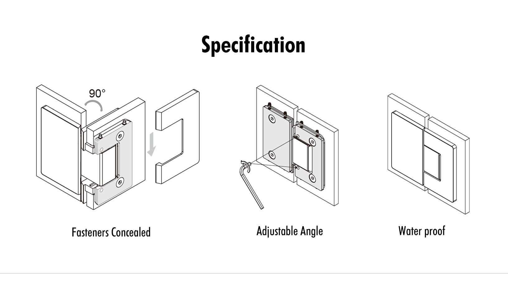 Glass to Wall T Shape 90°Shower Hinge
