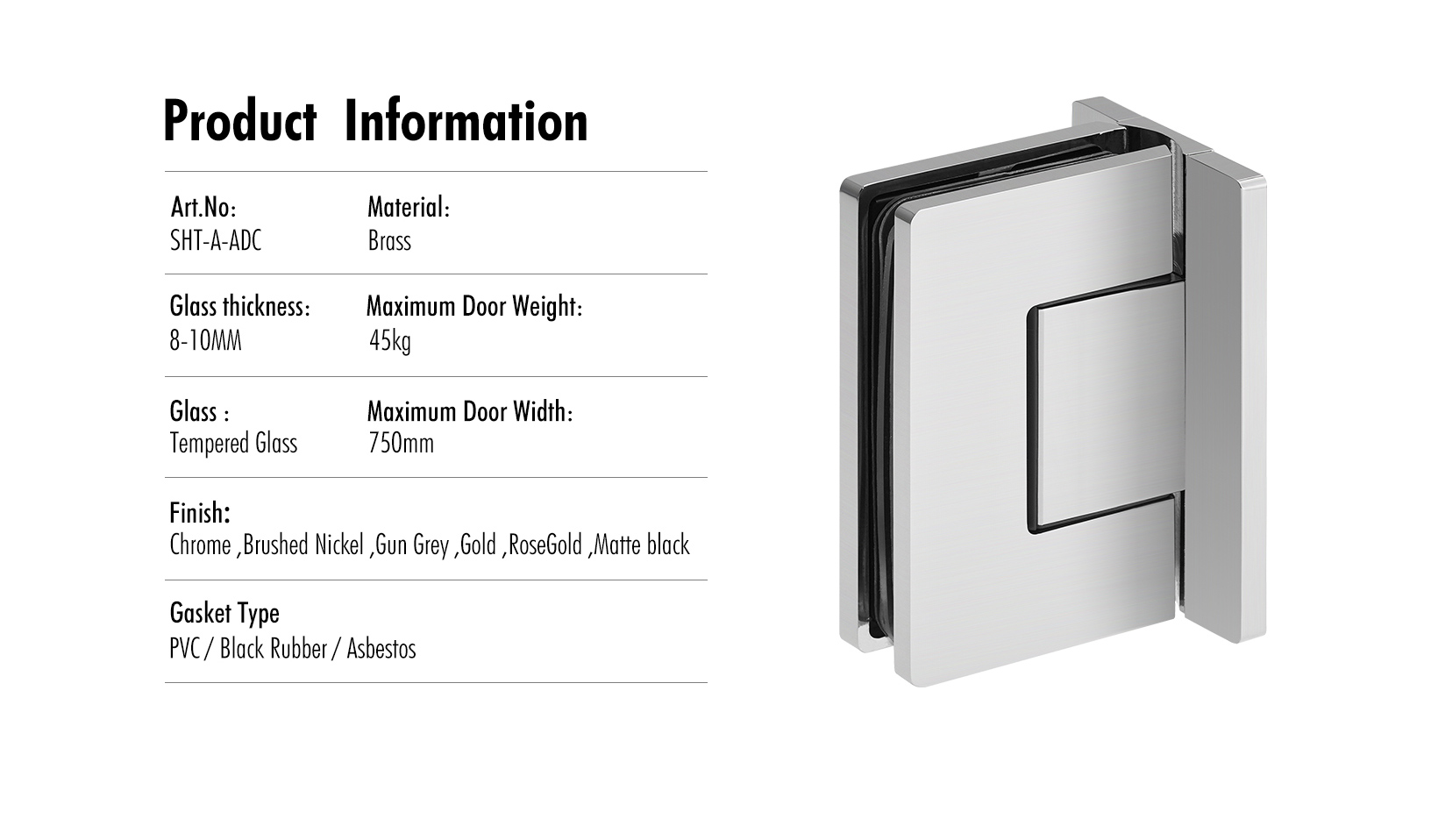 Glass to Wall T Shape 90°Shower Hinge