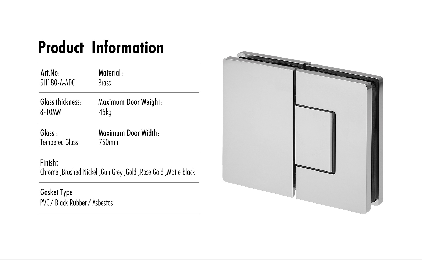 Glass to Glass 180° Shower Hinge (SH180-A-ADC)