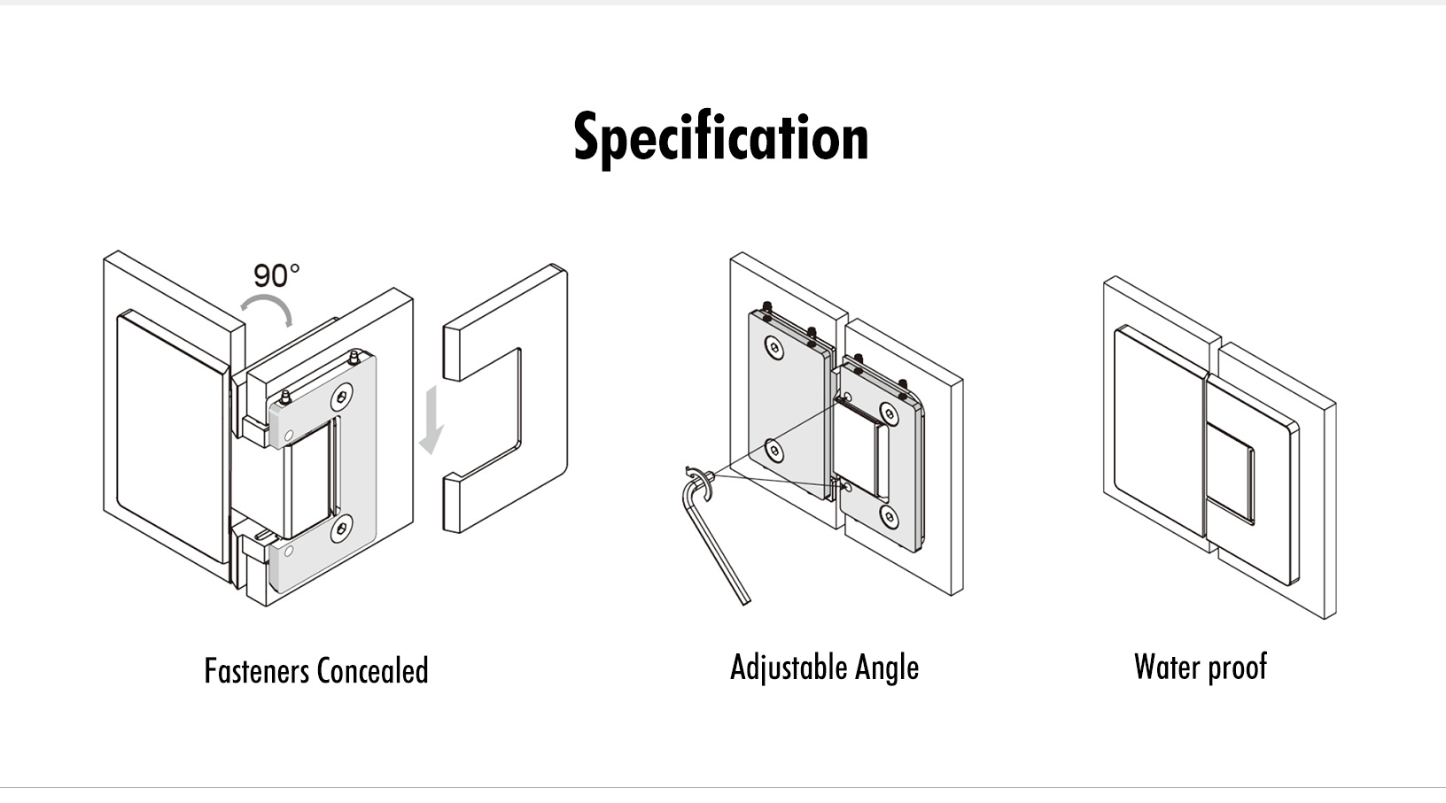 Glass to Wall L Shape 90° Shower Hinge (SHT-A3-ADC)