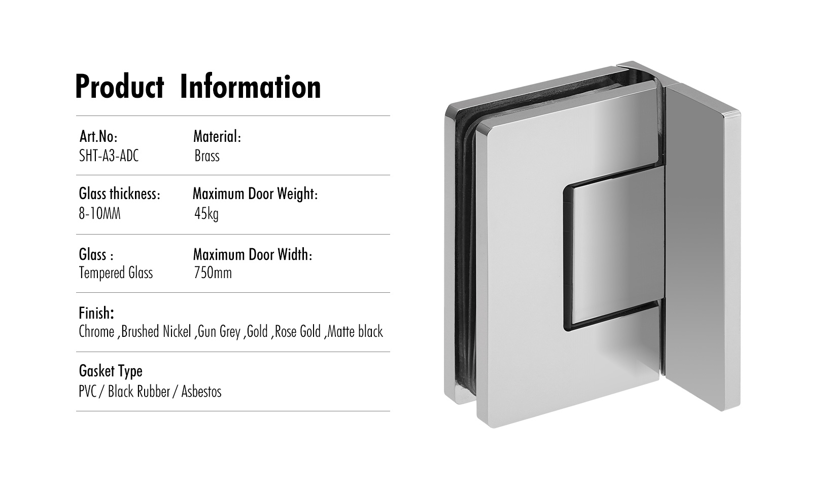 Glass to Wall L Shape 90° Shower Hinge (SHT-A3-ADC)