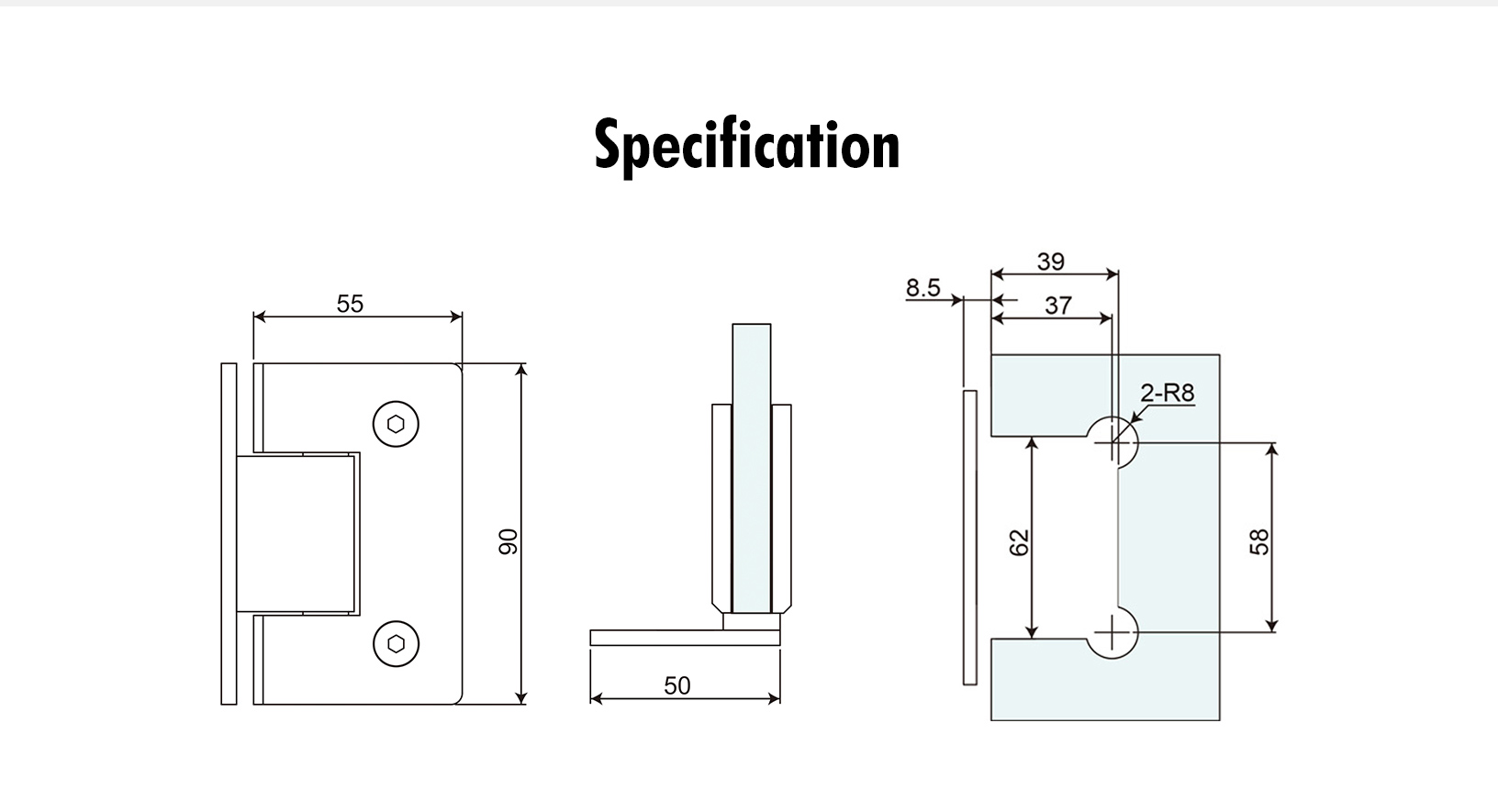Glass to Wall L Shape 90° Shower Hinge (SHT-A3-ST)