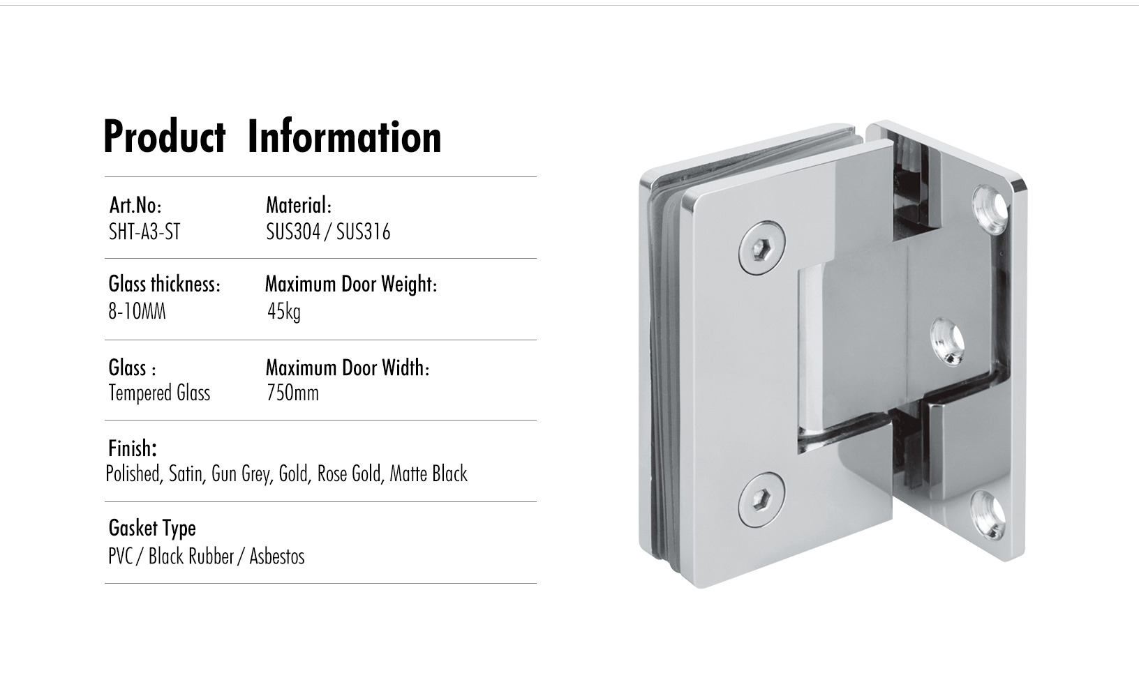 Glass to Wall L Shape 90° Shower Hinge (SHT-A3-ST)