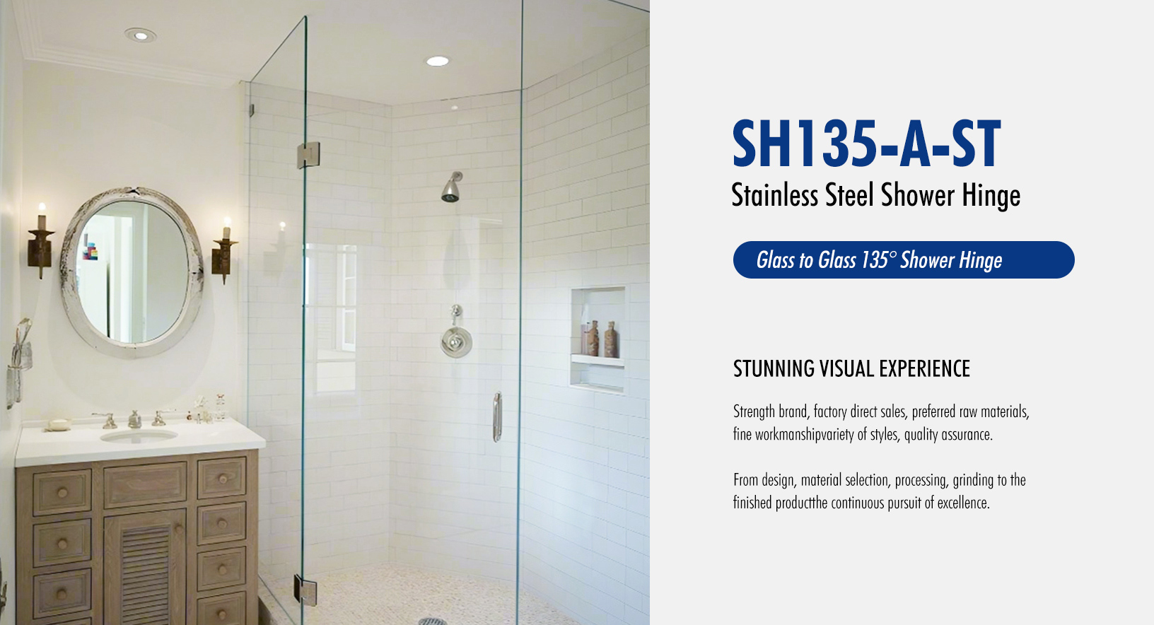 Glass to Glass 135° Shower Hinge (SH135-A-ST)