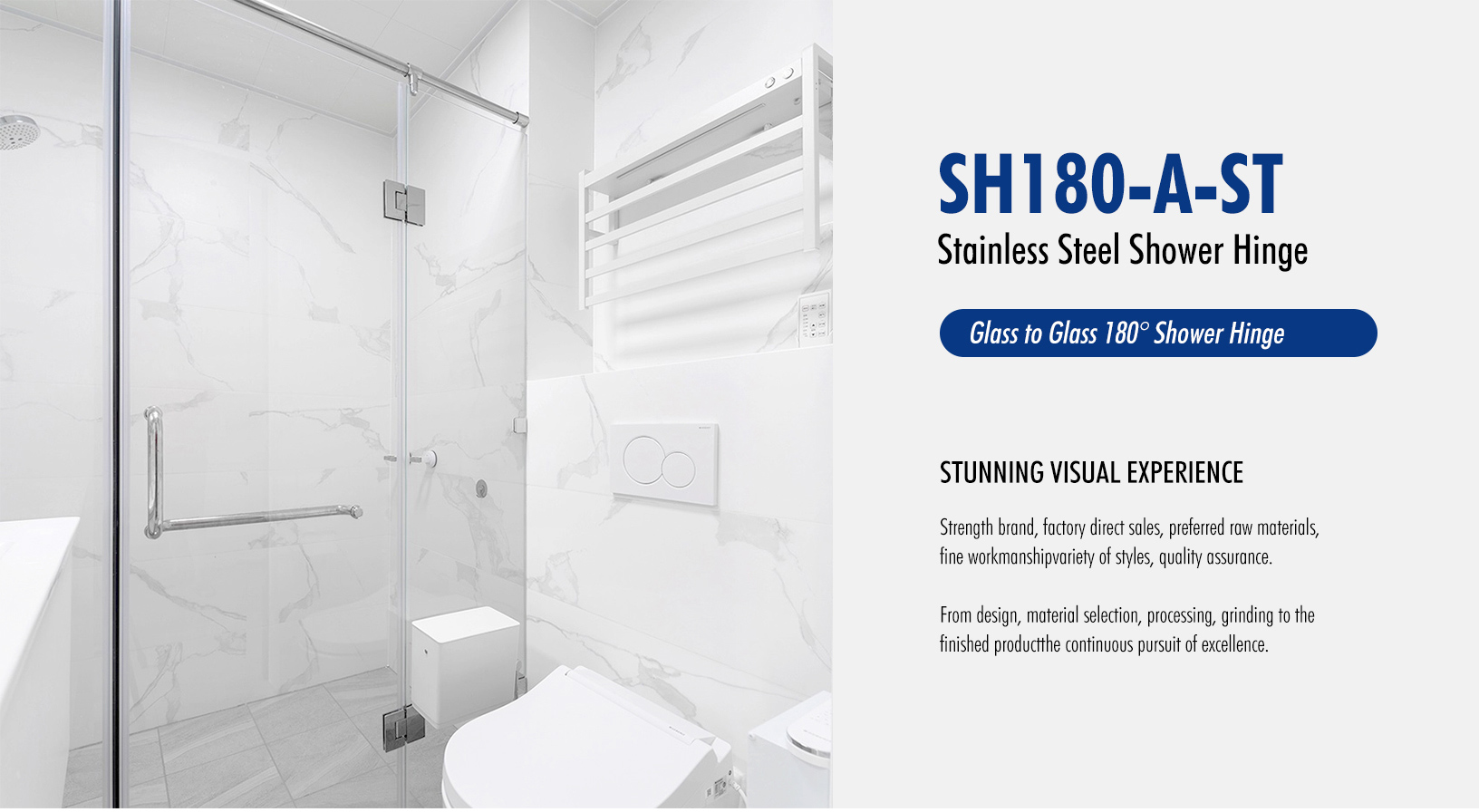 Glass to Glass 180° Shower Hinge (SH180-A-ST)