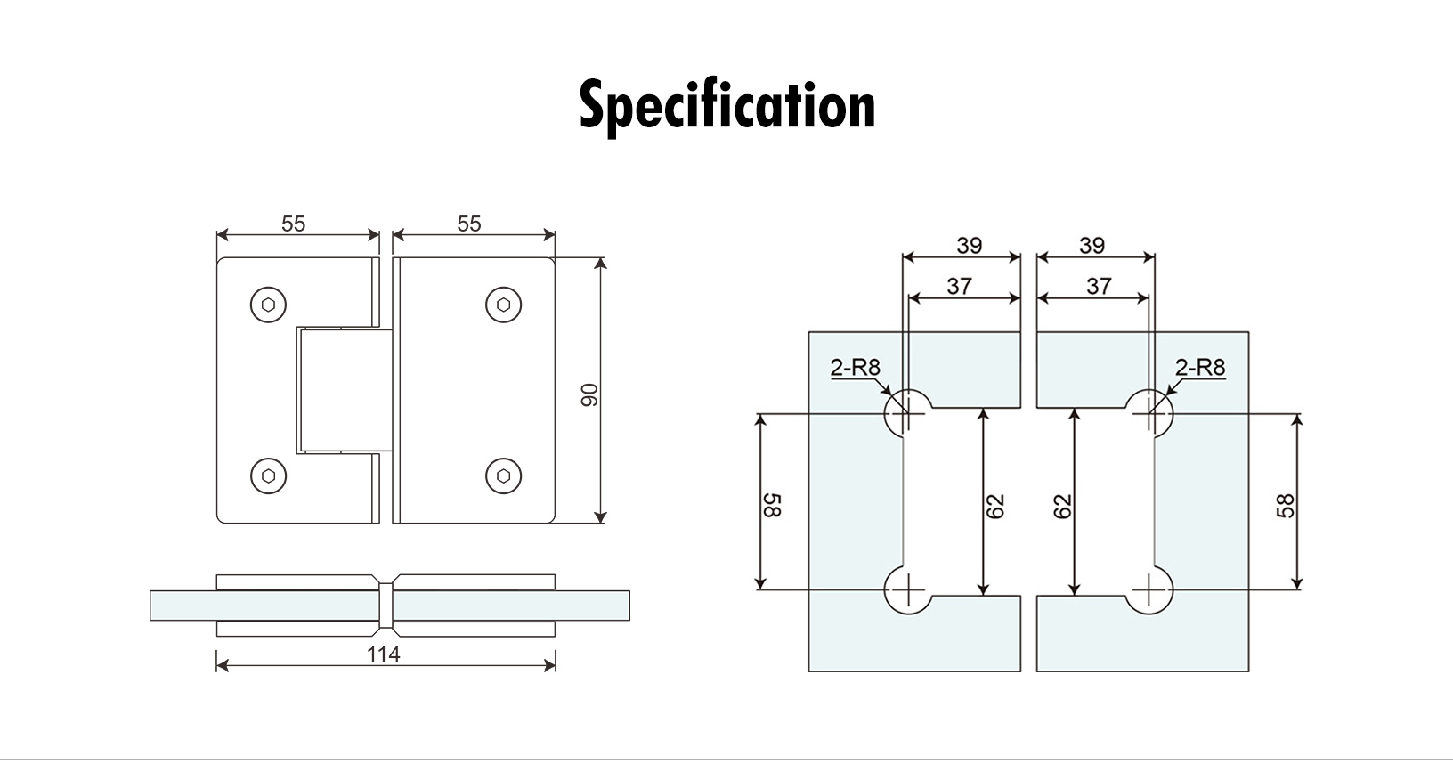 Glass to Glass 180° Shower Hinge (SH180-A-ST)