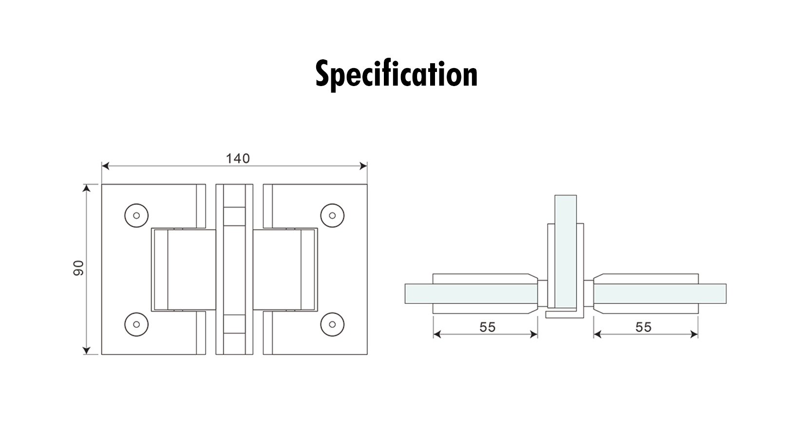 Glass to Glass 90° Shower Hinge (SHL-A3-ST)