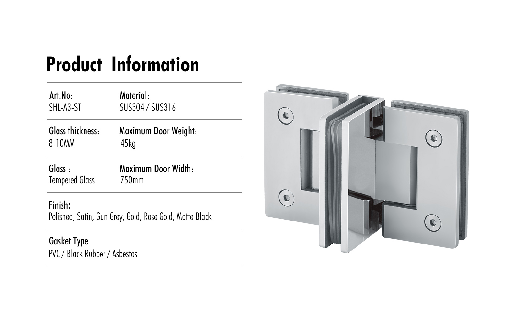Glass to Glass 90° Shower Hinge (SHL-A3-ST)