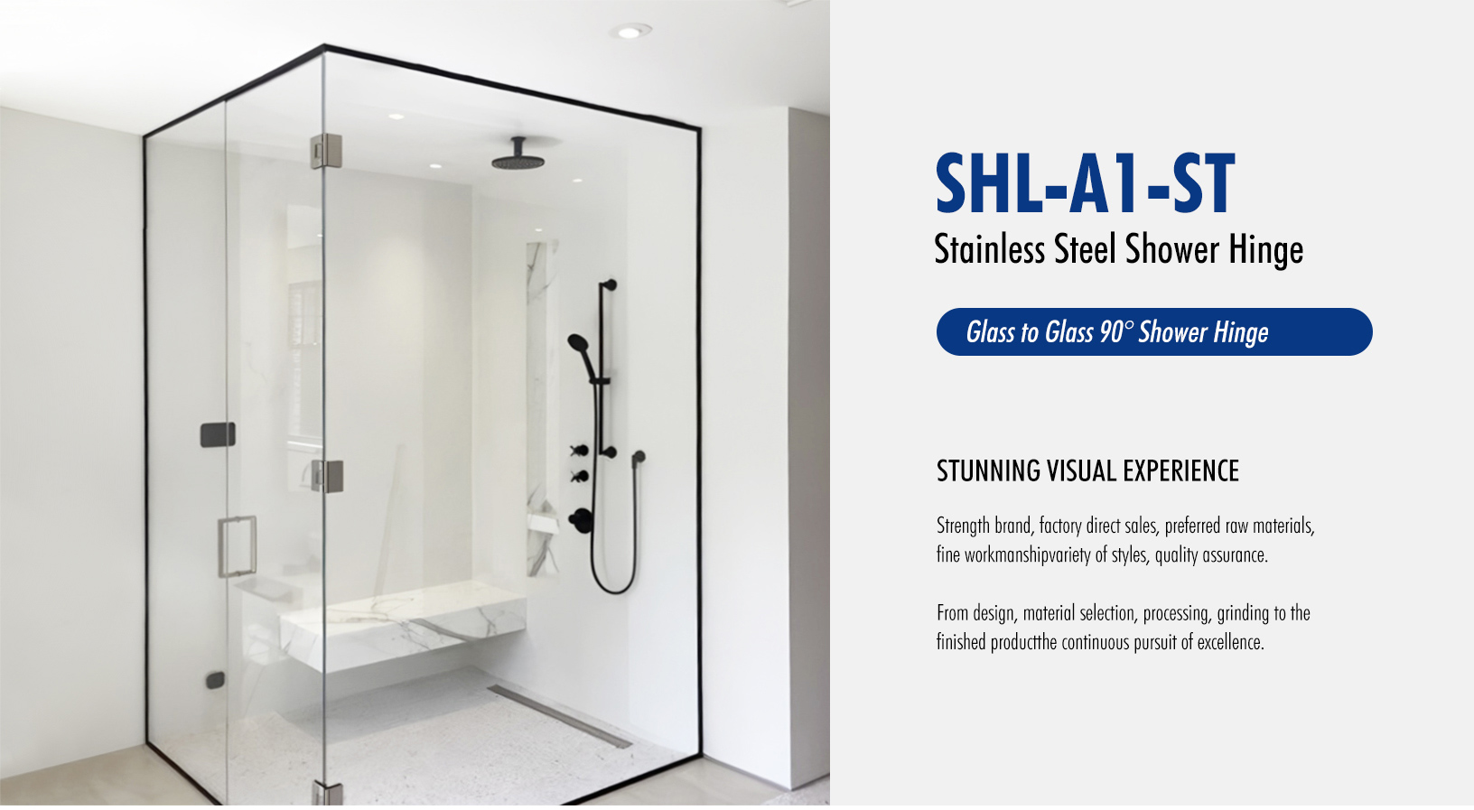Glass to Glass 90° Shower Hinge (SHL-A1-ST)