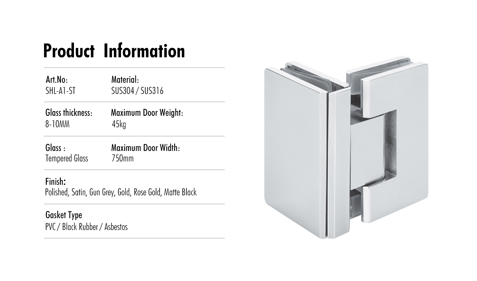 Glass to Glass 90° Shower Hinge (SHL-A1-ST)