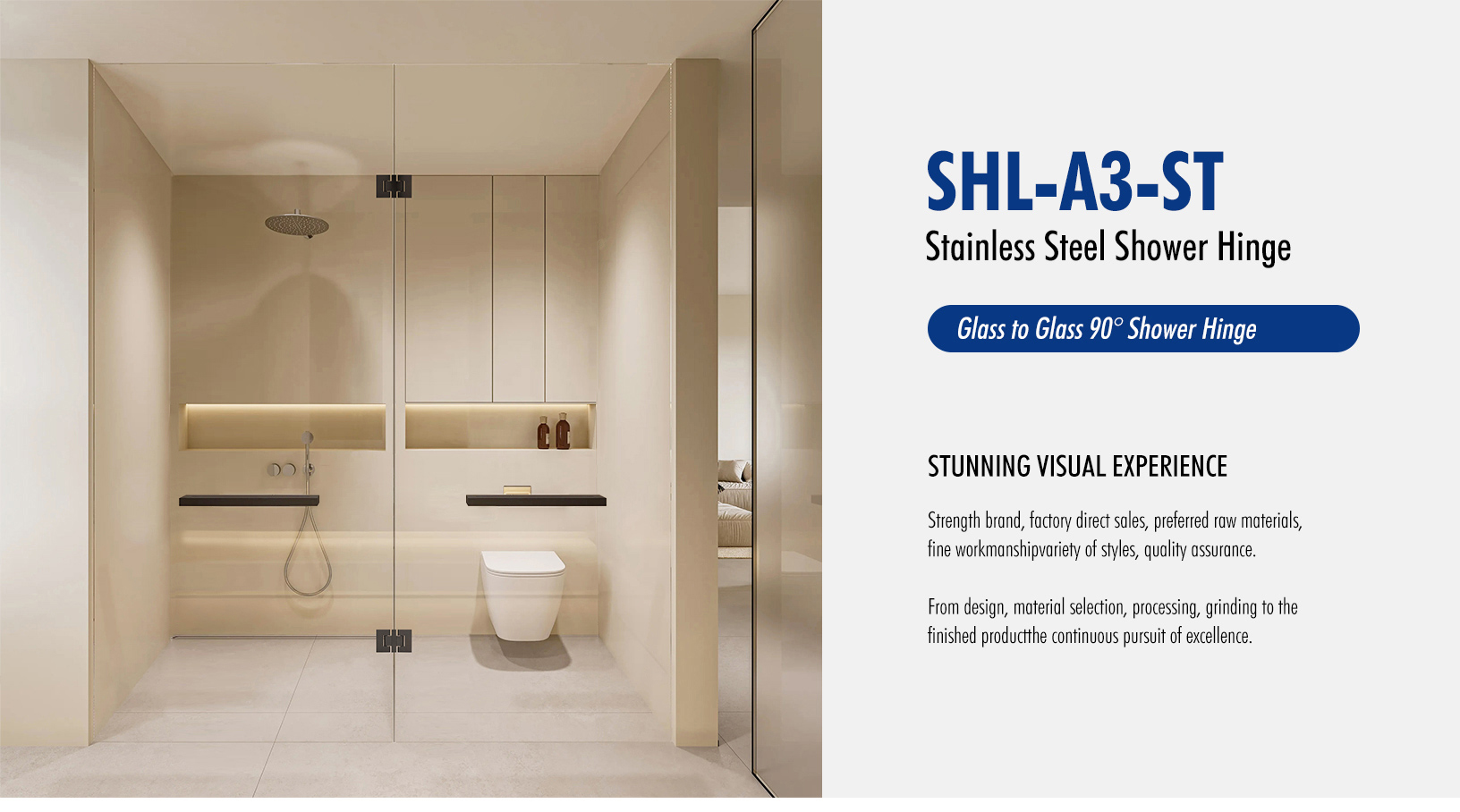 Glass to Glass 90° Shower Hinge (SHL-A3-ST)