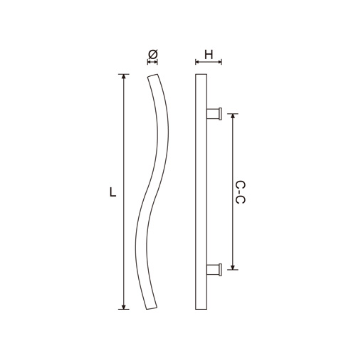 S Shape Cylinder Glass Door Pull Handle