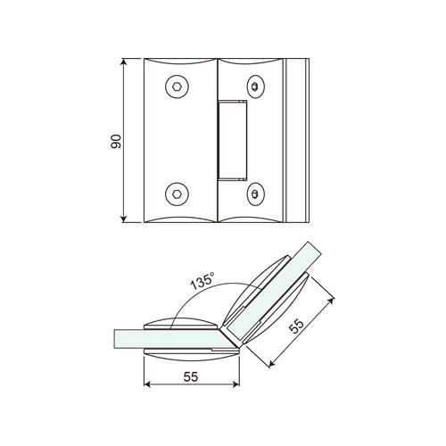 135° Double Sided Glass to Glass Shower Hinge (SH135-D)