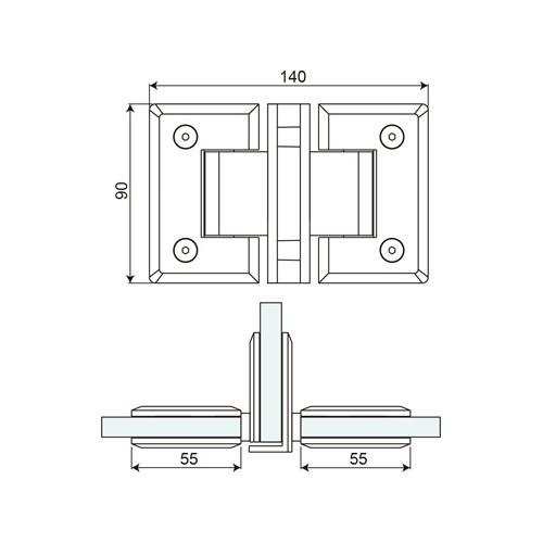 Three Way Glass to Glass Shower Hinge