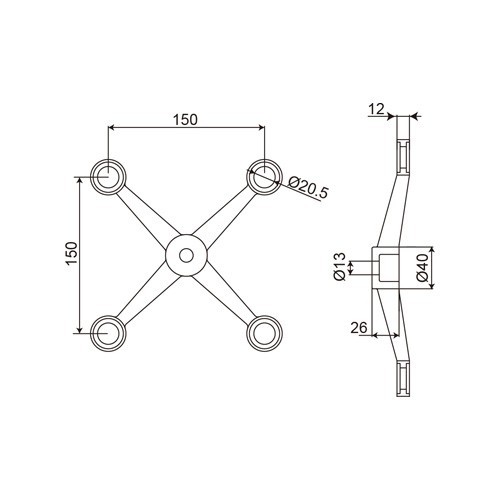150 Series 4 Arms Glass Spider Fittings