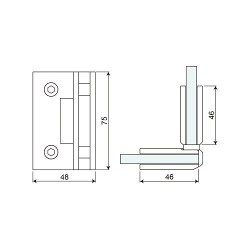 Square Edge L Shape 90° Glass to Glass Shower Hinge