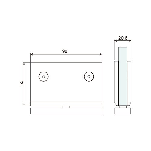 360° Glass to Wall Mouse Ears Cut-Out Pivot Hinge (SH360-B-C)