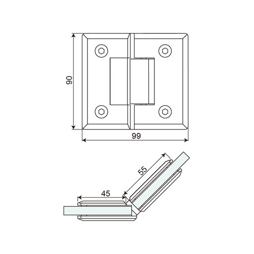 Glass to Glass Double Sided 135° Shower Hinge