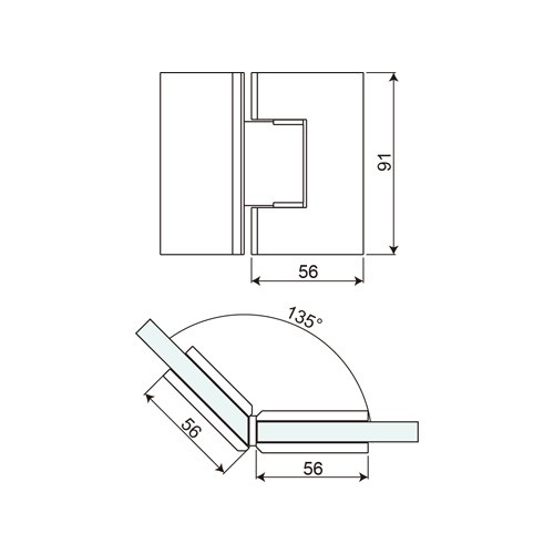 135° Double Sided Glass to Glass Shower Hinge (SH135-B-CV)
