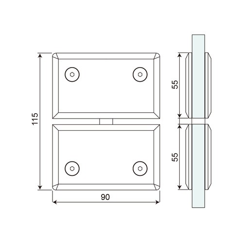 360° Glass to Glass Mouse Ears Cut-Out Pivot Hinge