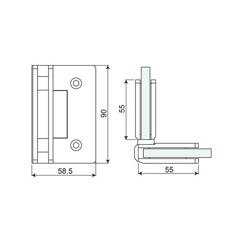 Round Edge 90° Glass to Glass Shower Hinge