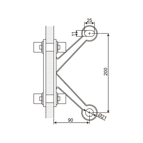 S200 Series 90 Degree 2 Arms Glass Spider Fittings