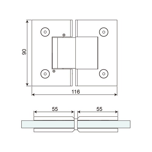 180° Glass to Glass Shower Hinge (SH180-B-AD)