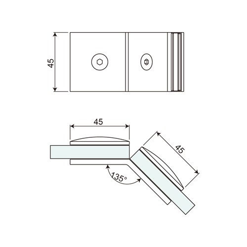 Double Sided 135° Glass to Glass Fixed Bracket (GC135-D2)
