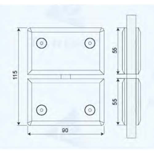 360° Glass to Glass Square Corner Cut-Out Pivot Hinge