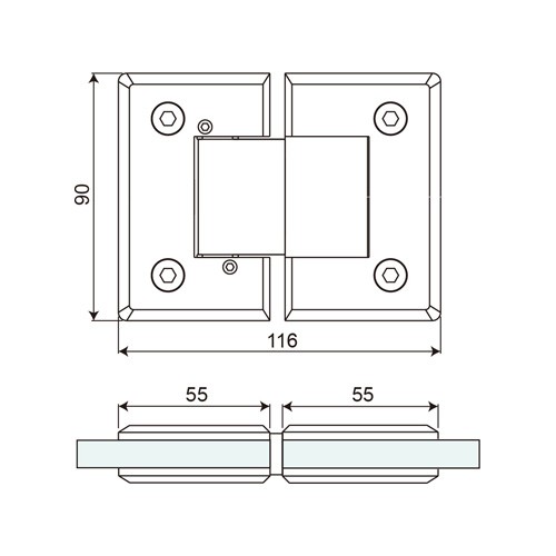 180° Double Sided Glass to Glass Shower Hinge (SH180-C-AD)