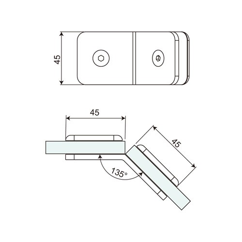 Double Sided 135° Glass to Glass Fixed Bracket (GC135-C2)