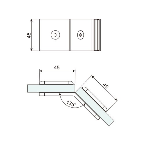 Glass to Glass Double Sided 135° Fixed Bracket (GC135-B2-ST)