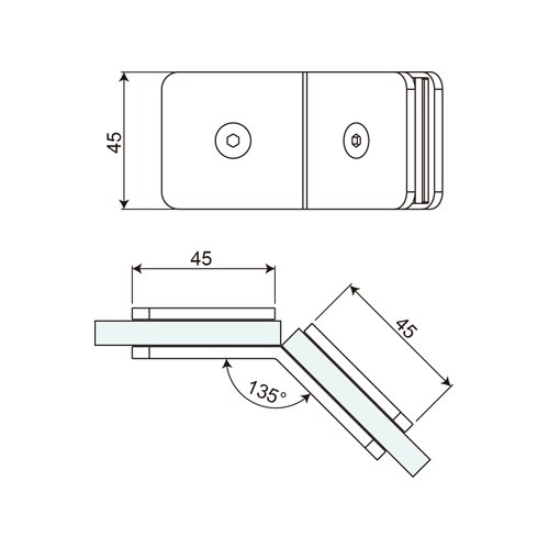 Double Sided 135° Glass to Glass Fixed Bracket (GC135-A2)