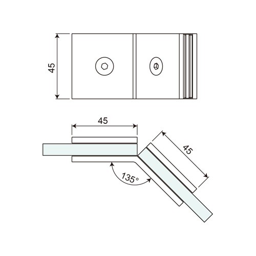 Double Sided 135° Glass to Glass Fixed Bracket (GC135-B2)