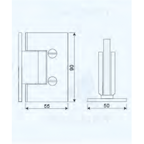 Glass to Wall T Shape 90° Shower Hinge with Full Back Plate