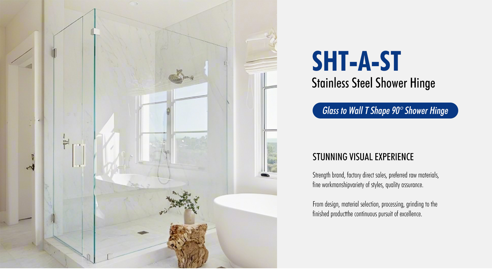 Glass to Wall T Shape 90° Shower Hinge (SHT-A-ST)