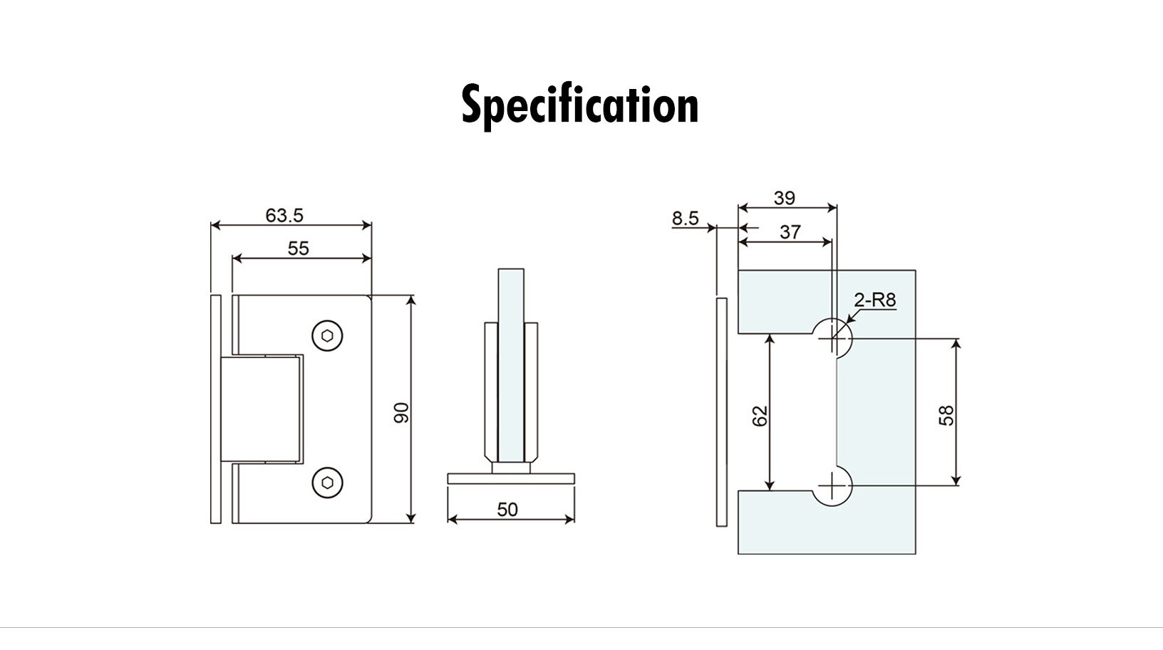 Glass to Wall T Shape 90° Shower Hinge (SHT-A-ST)