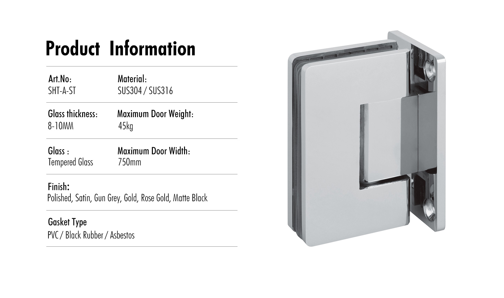 Glass to Wall T Shape 90° Shower Hinge (SHT-A-ST)